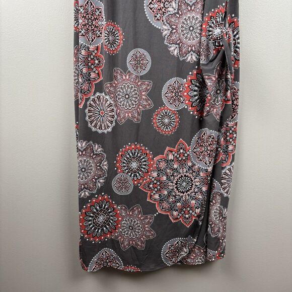 Robbie Bee Floral Medallion Wrap Dress Size 1X Gray Coral Pink Short Sleeve - Picture 6 of 11